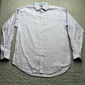 Thomas Dean Button Up Shirt Mens XLT Tall Pink Blue Vertical Stripe Contrasting